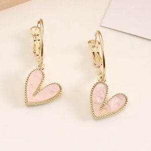 Pink Heart Dangle Earrings Stainless Steel Dainty Romantic Minimalist Jewelry